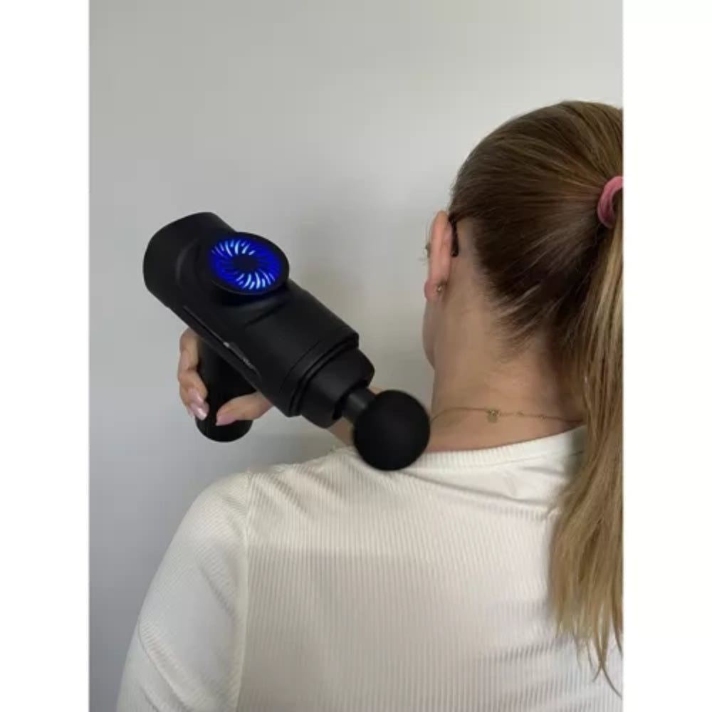 Massagepistol med 8 massagehuvuden