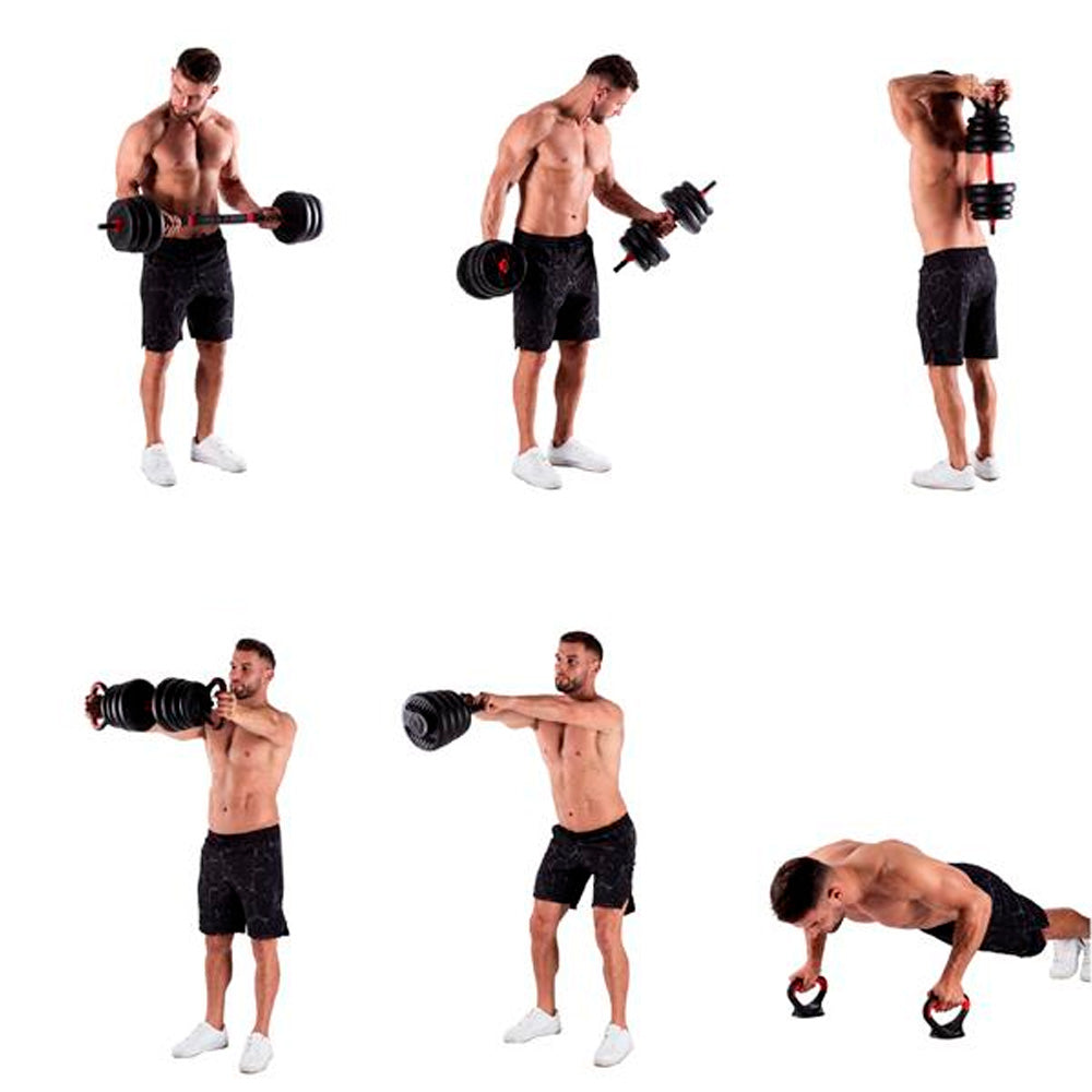 6-i-1 Träningsset 40 kg (Handtag, Skivstång & Kettlebell)