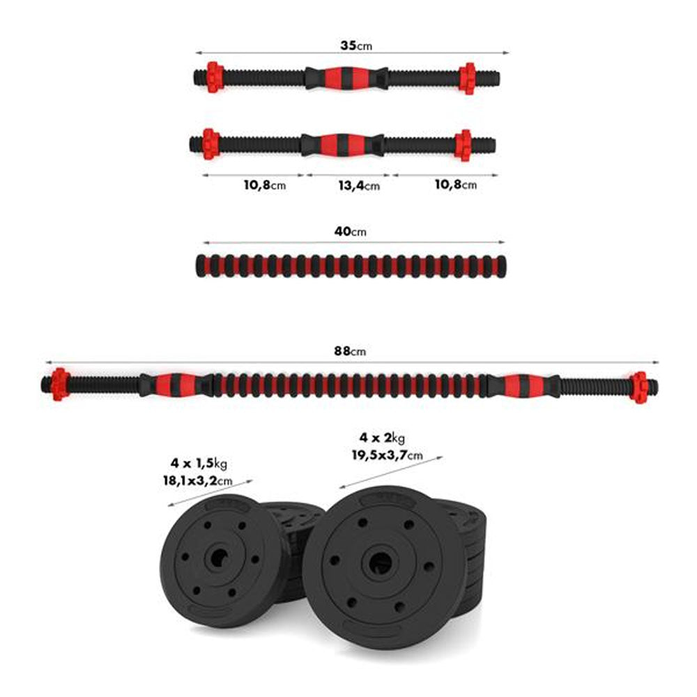 Justerbart hantel- och skivstångsset 15 kg