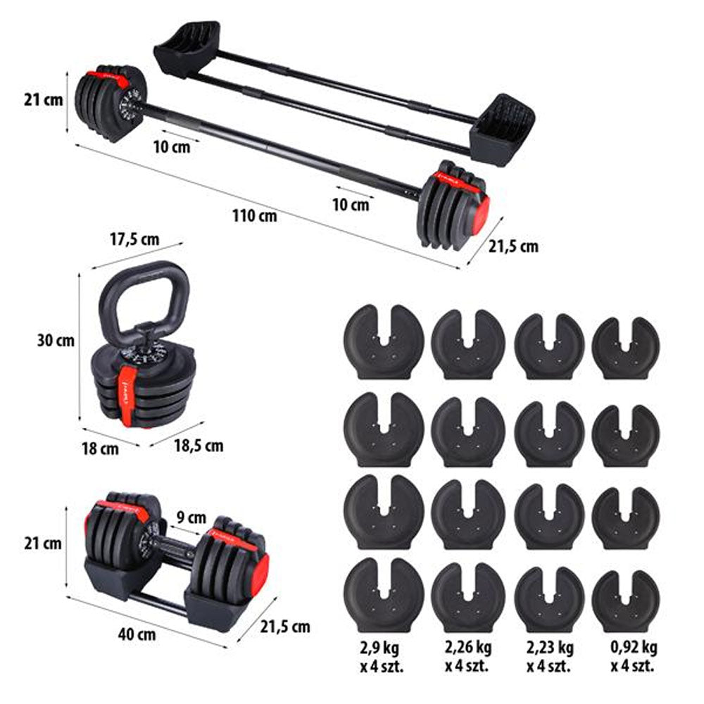 3-i-1 Träningsset 40 kg (Hantlar, Skivstång & Kettlebell)