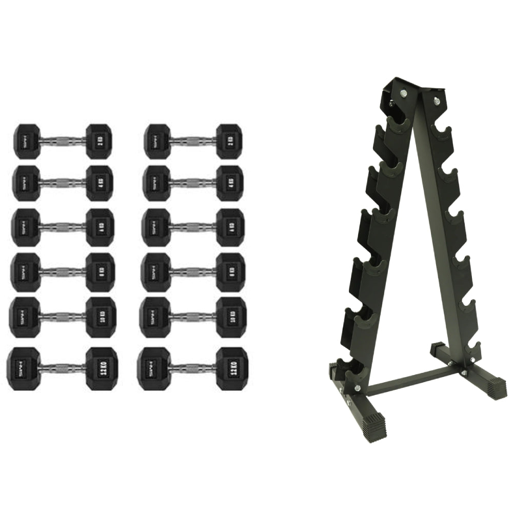 Hexagon hantelset 2–12 kg inkl. ställning