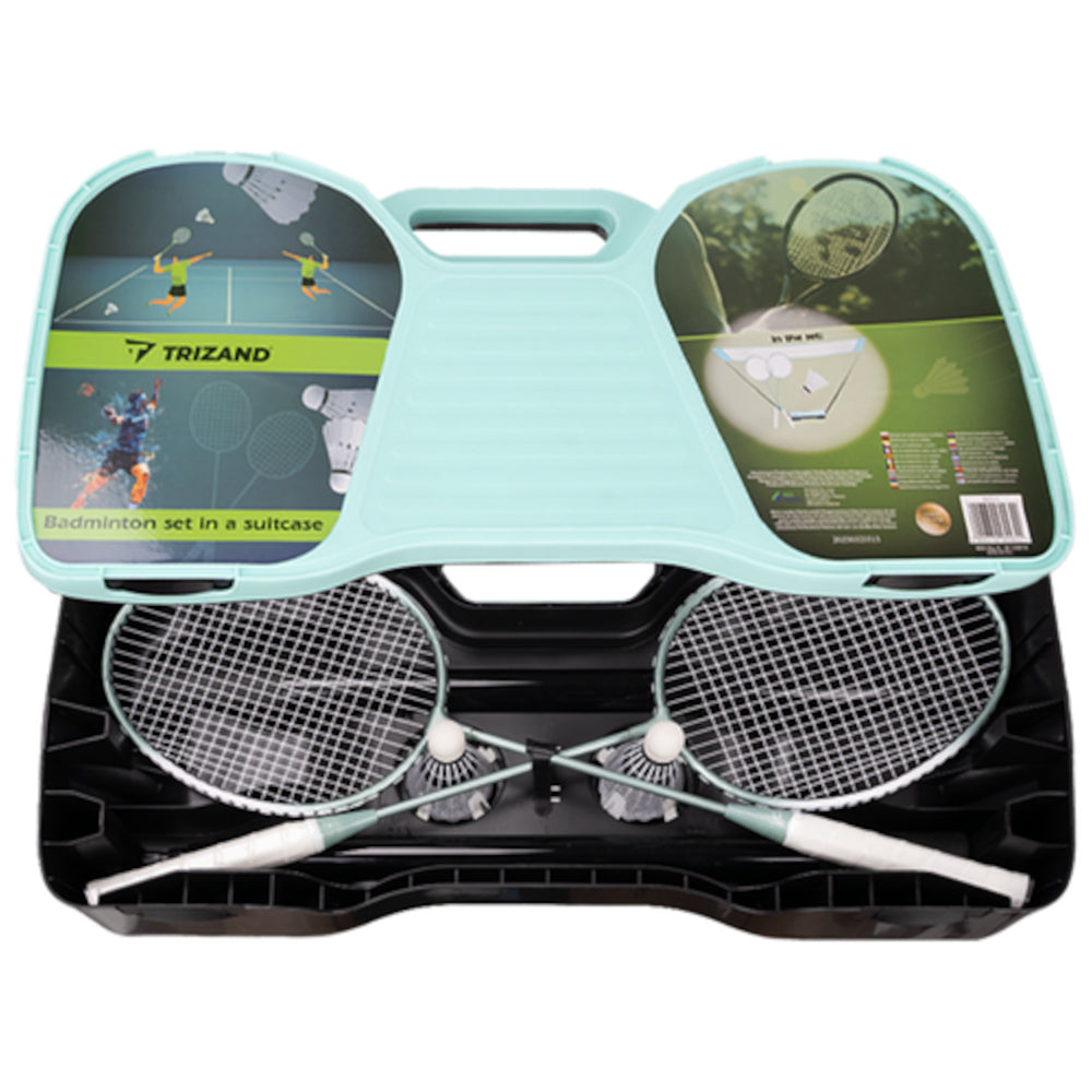 Badmintonsats med nät, 2 racketar och fjäderbollar