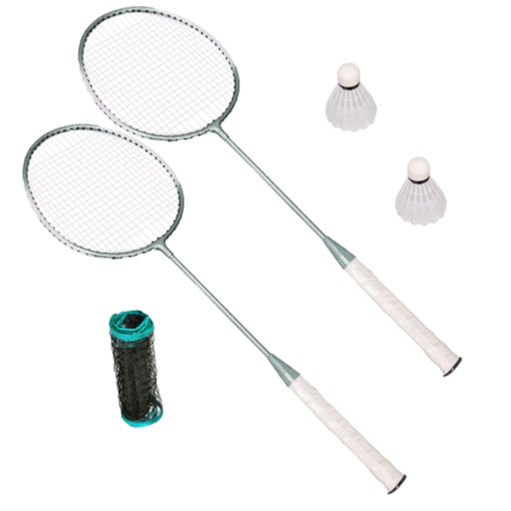 Badmintonsats med nät, 2 racketar och fjäderbollar